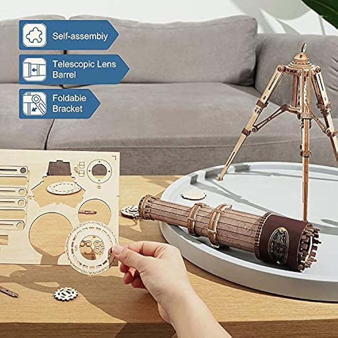 3D WOODEN PUZZLE MONOCULAR TELESCOPE WOOD MODEL MAKING SCIENCE GIFTS FOR ADULTS CHILDREN OVER 14 YEARS 314 PIECES MONOCULAR TELESCOPE - Image 2